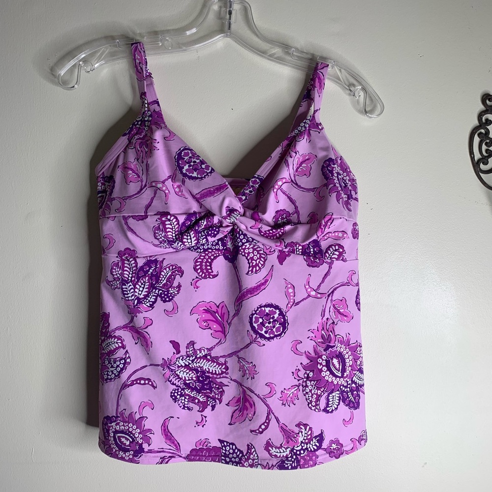 Lands' End Twist Front Floral Tankini Top Sz 8